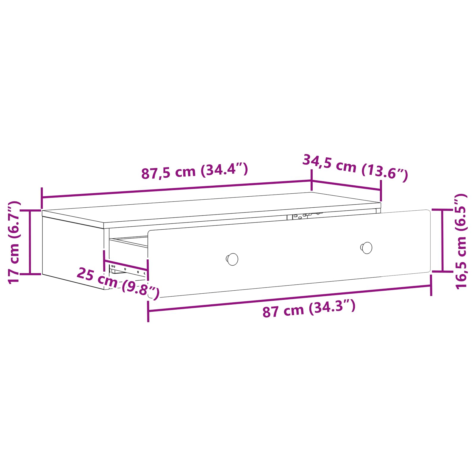 Table d'appoint murale Blanc brillant 87,5 x 34,5 x 17 cm - XIOS