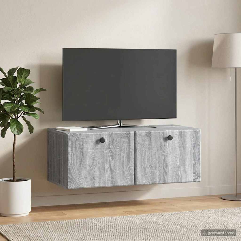 Meuble TV mural 78,5 x 41 x 30 cm Sonoma gris Bois d'ingénierie - XIOS