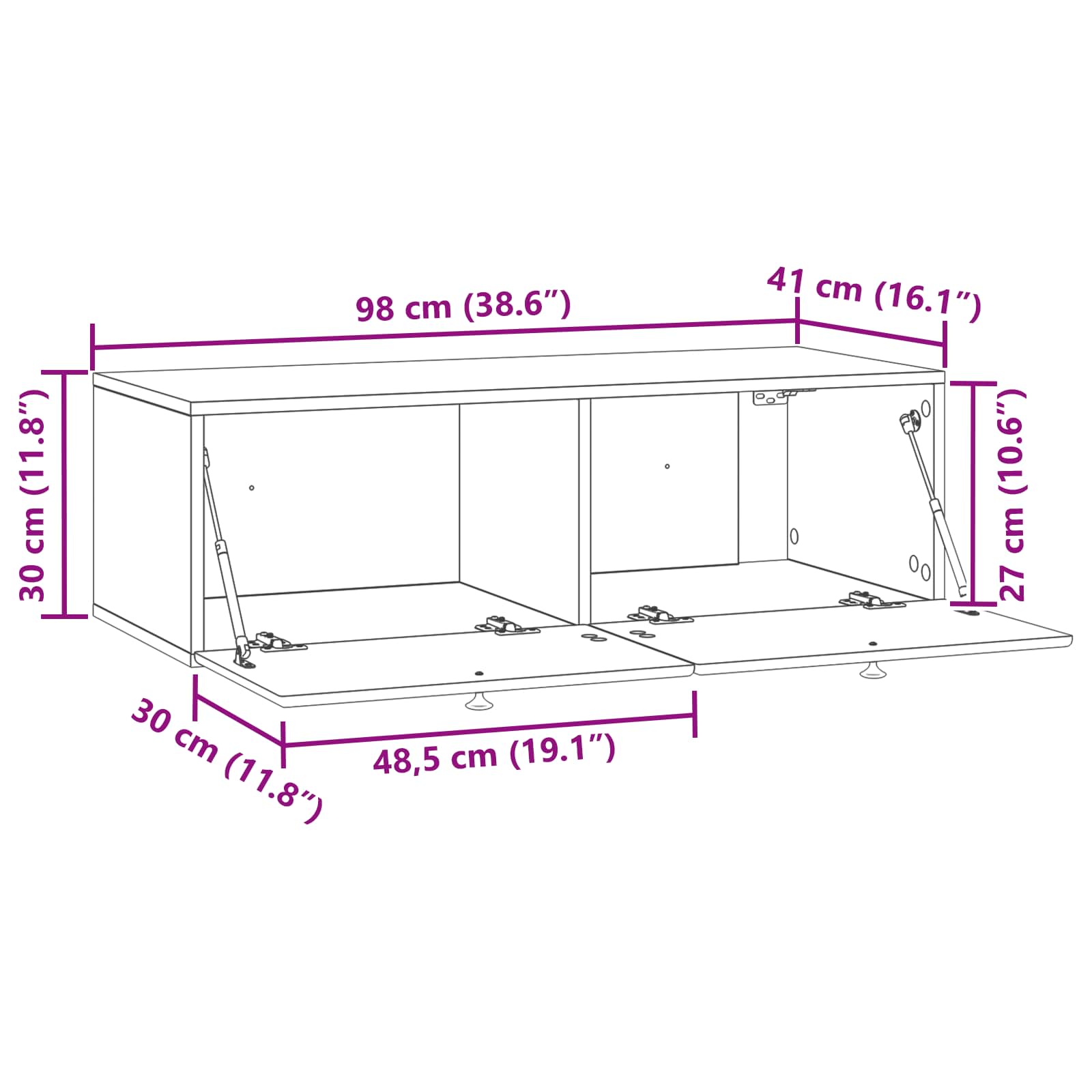 Meuble TV mural Gris béton 98 x 41 x 30 cm Bois d'ingénierie - XIOS