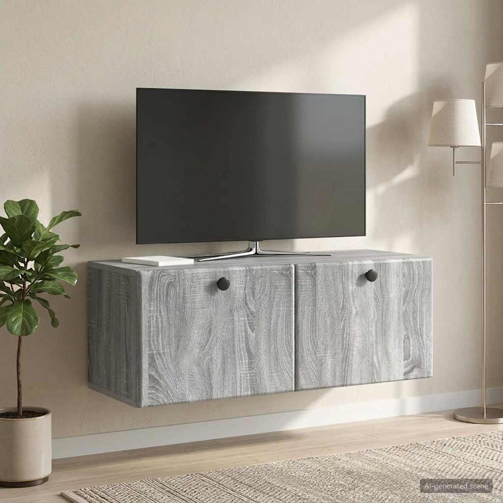 Meuble TV mural 78,5 x 31 x 30 cm Sonoma gris Bois d'ingénierie - XIOS