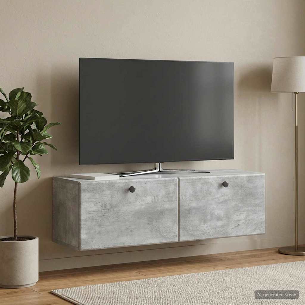 Meuble TV mural 98 x 31 x 30 cm Gris béton Bois d'ingénierie - XIOS