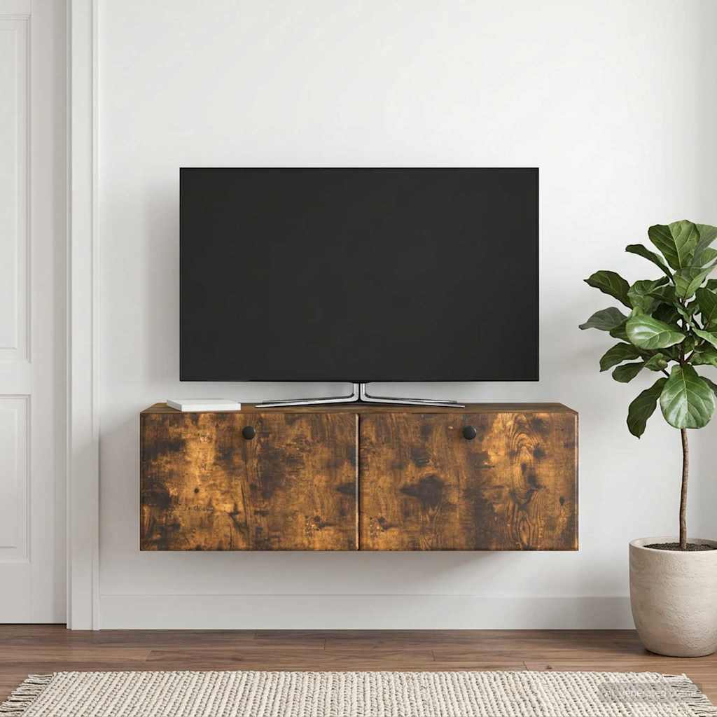 Meuble TV mural 98 x 31 x 30 cm Chêne fumé Bois d'ingénierie - XIOS