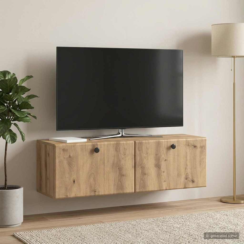 Meuble TV mural 98 x 31 x 30 cm Chêne artisanal - XIOS