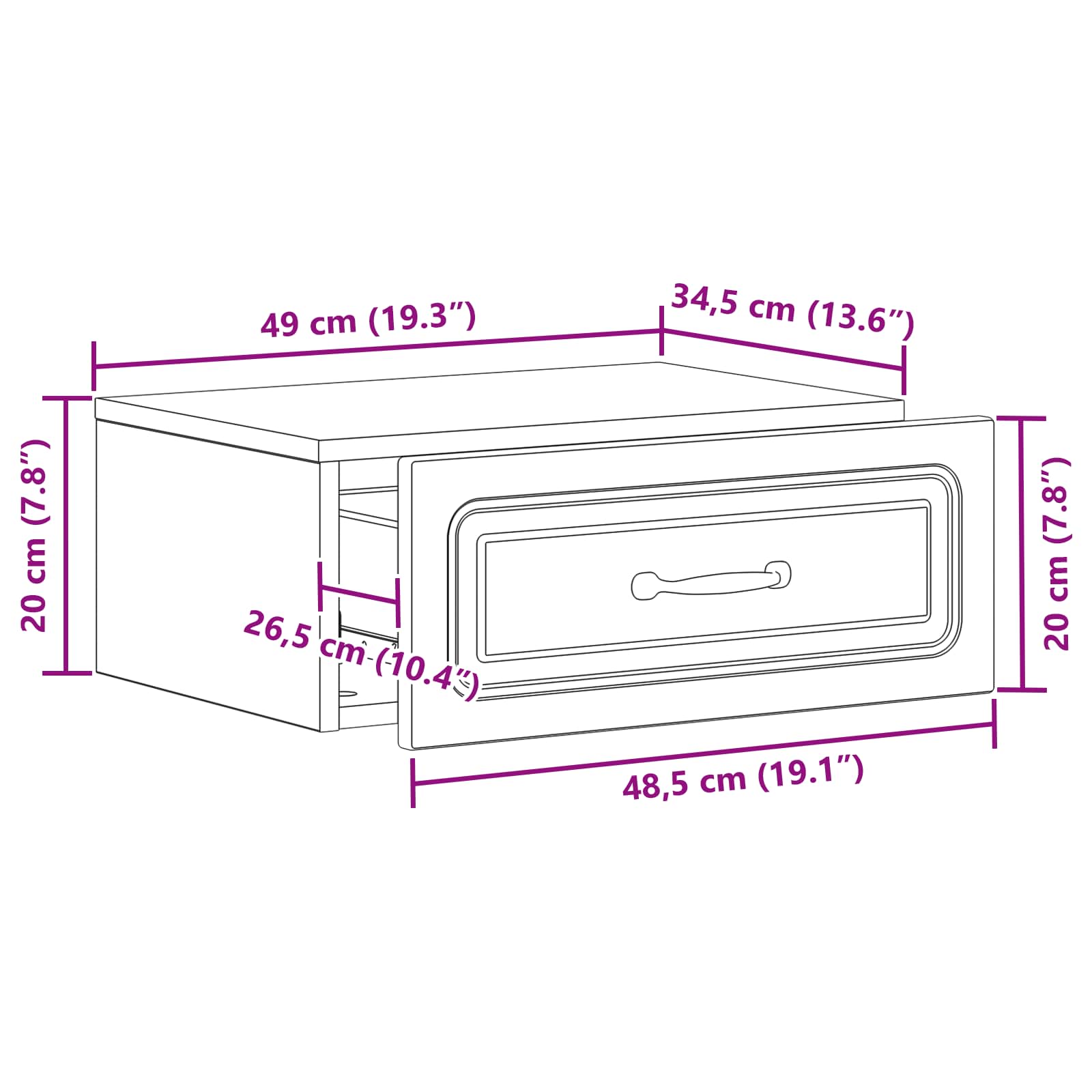 Cabinet de chevet mural Chêne Sonoma 49 x 34,5 x 20 cm - XIOS