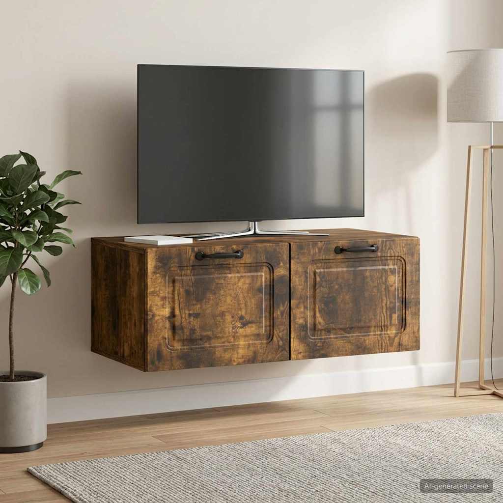 Meuble TV mural Chêne fumé 78,5 x 41 x 30 cm Bois d'ingénierie - XIOS