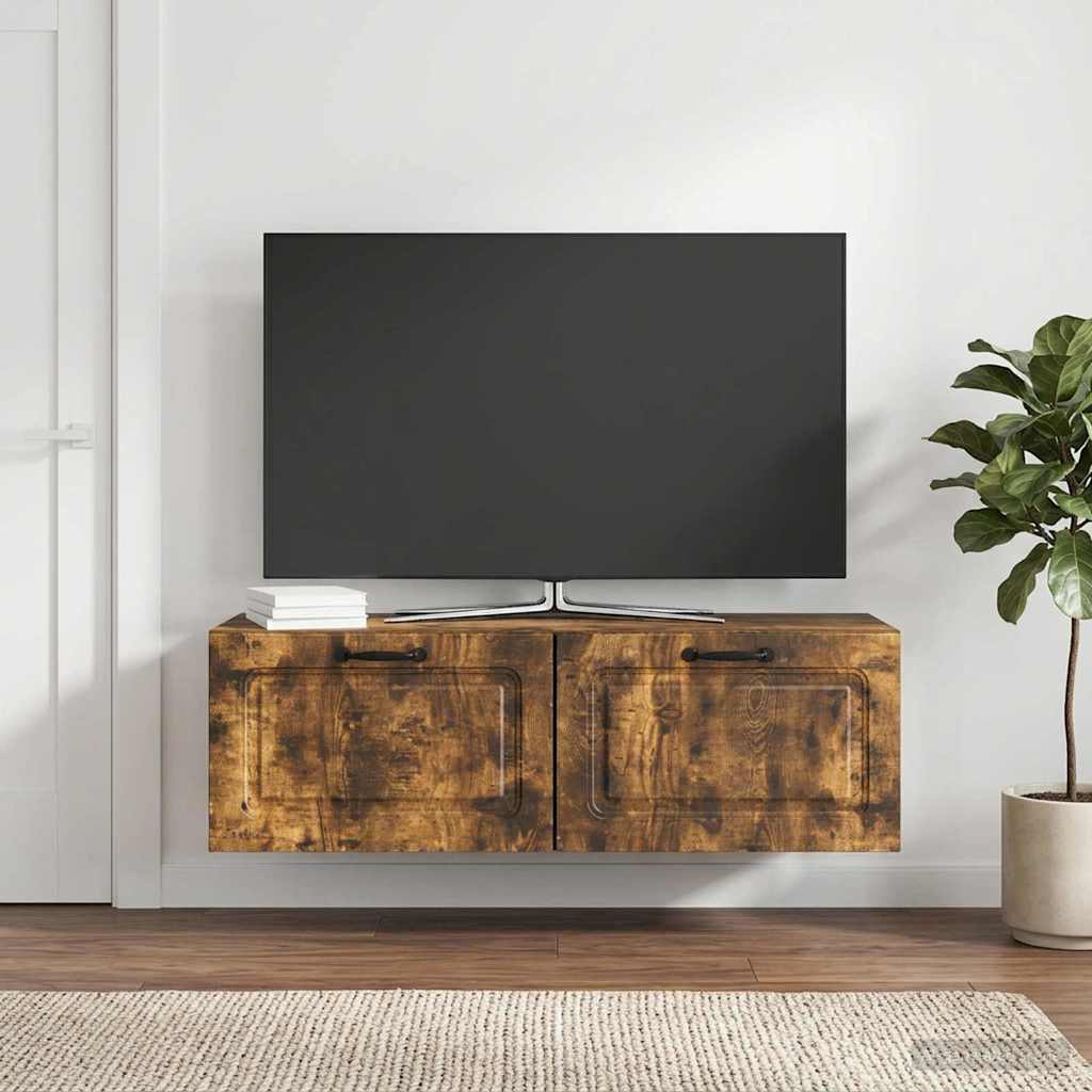 Meuble TV mural Chêne fumé 98 x 31 x 30 cm Bois d'ingénierie - XIOS