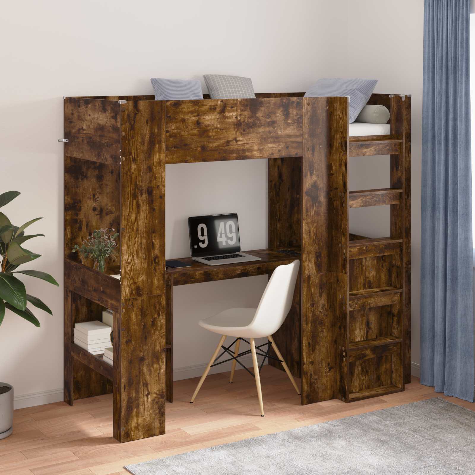 Cadre de lit superposé avec bureau Chêne fumé 75 x 190 cm - XIOS