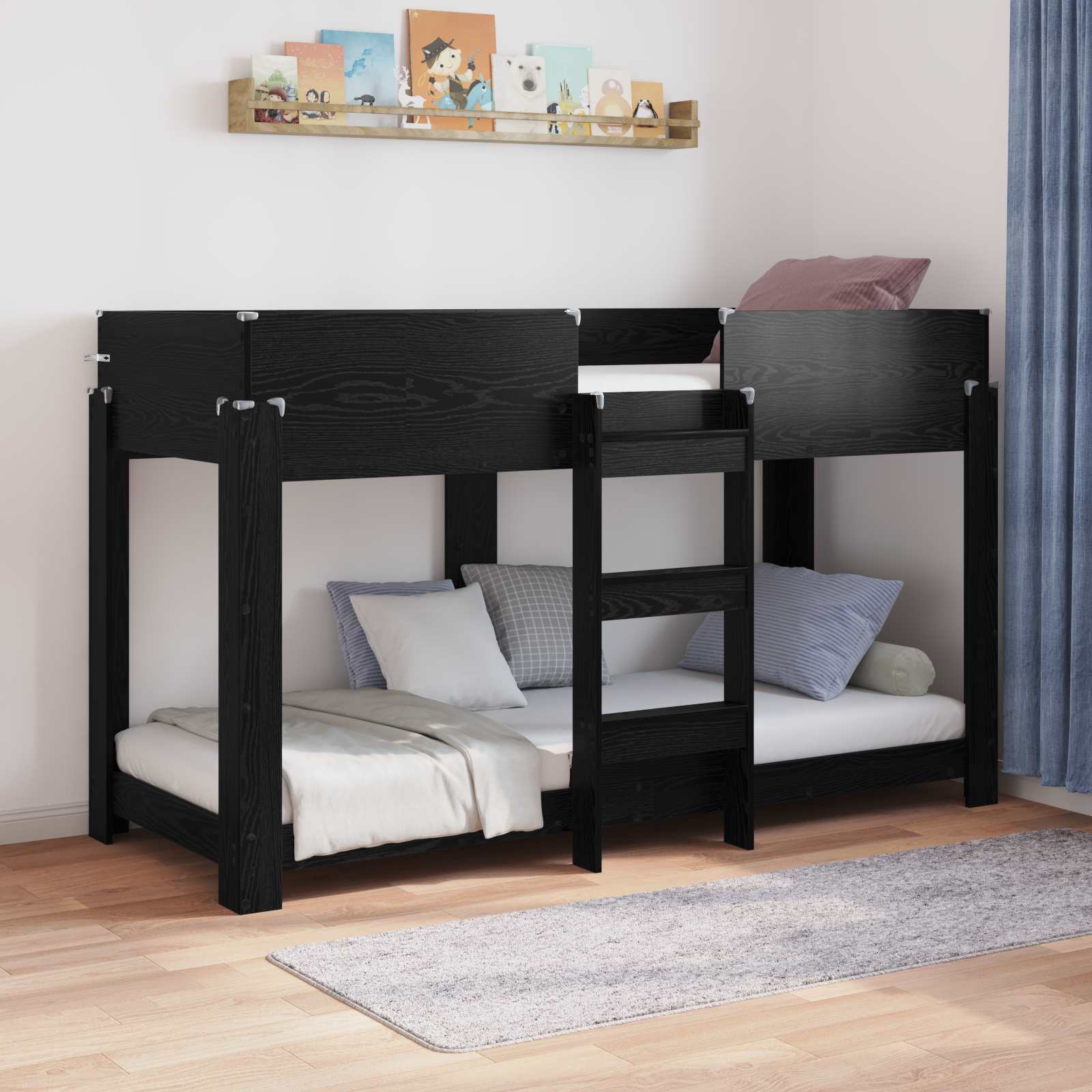 Lit Superposé pour Enfants avec matelas Chêne noir 80 x 190 cm - XIOS