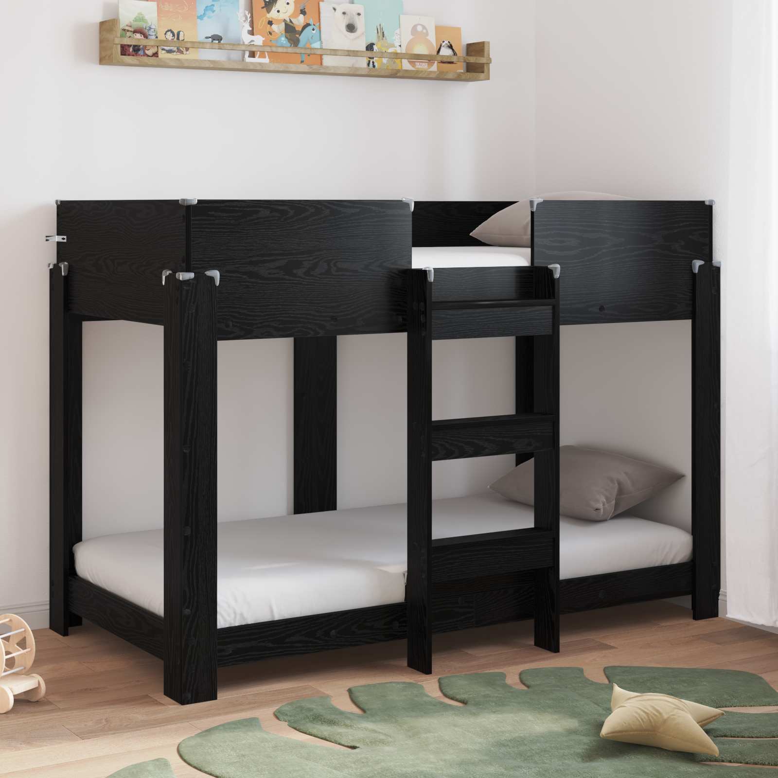 Lit Superposé pour Enfants avec matelas Chêne noir 90 x 160 cm - XIOS