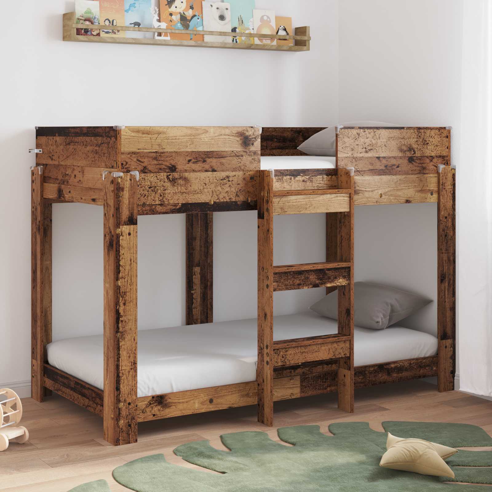 Lit Superposé pour Enfants avec matelas Bois ancien 90 x 160 cm - XIOS