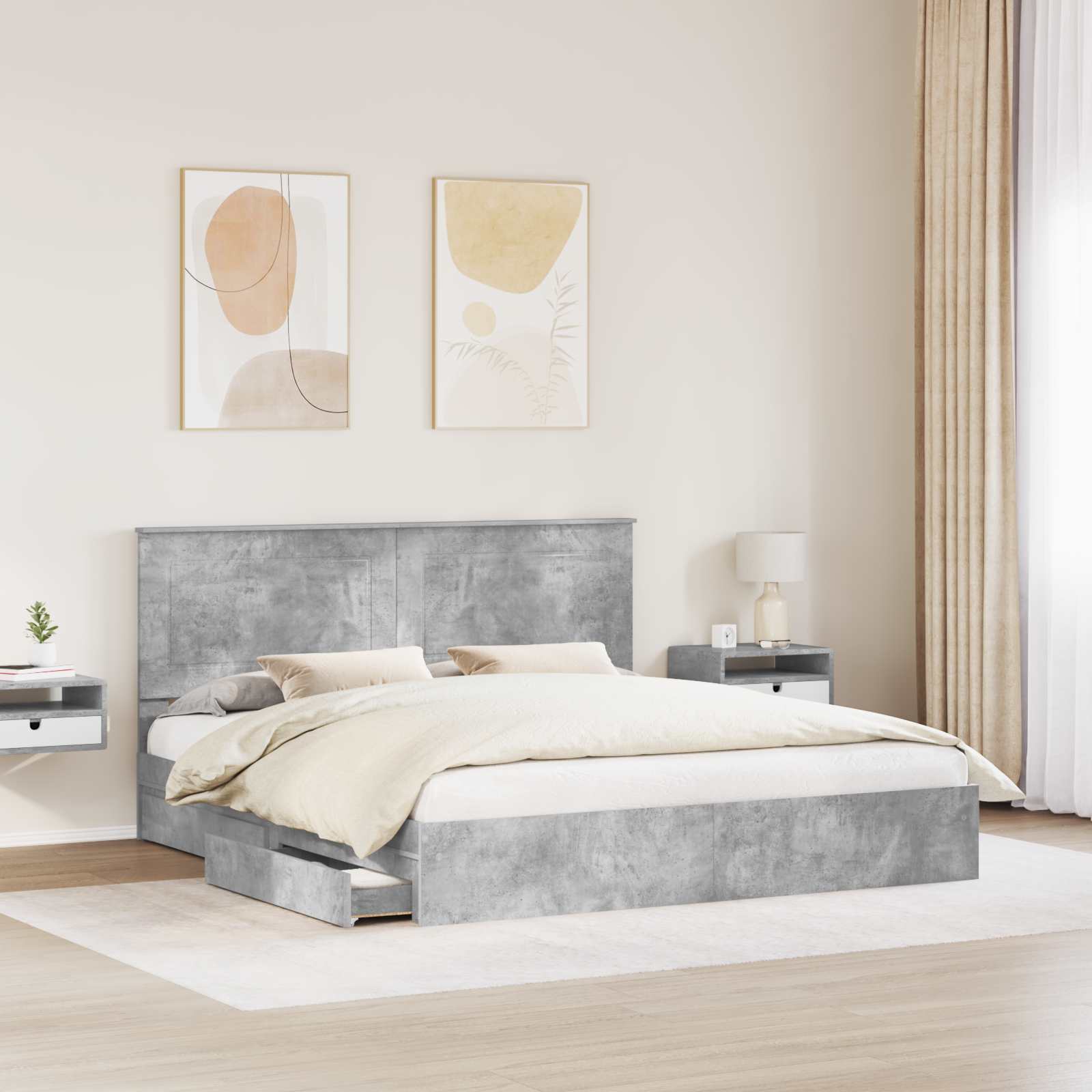 Lit de Rangement Gris béton 200 x 200 cm Bois d'ingénierie - XIOS