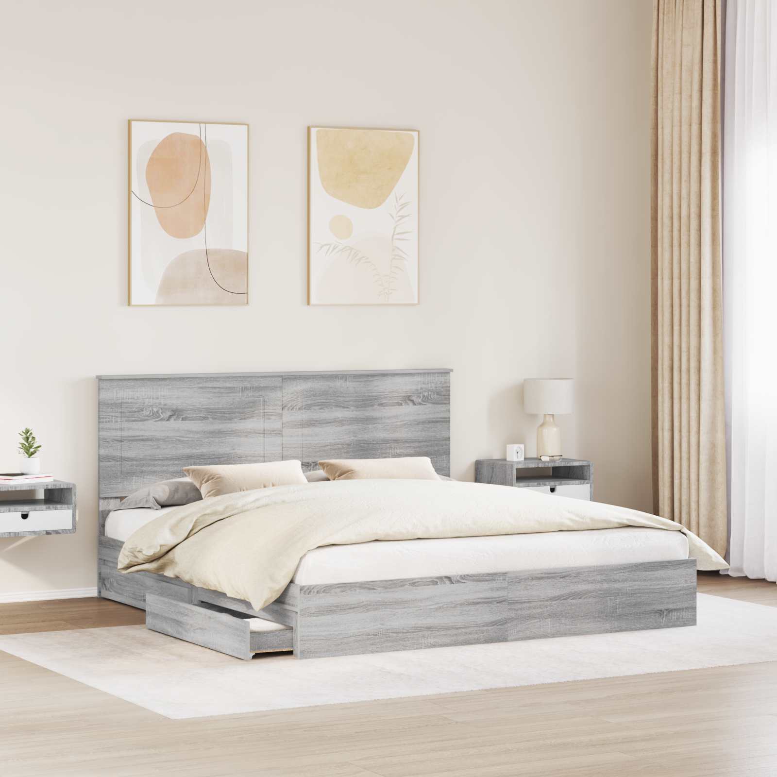 Lit de Rangement Gris Sonoma 200 x 200 cm Bois d'ingénierie - XIOS