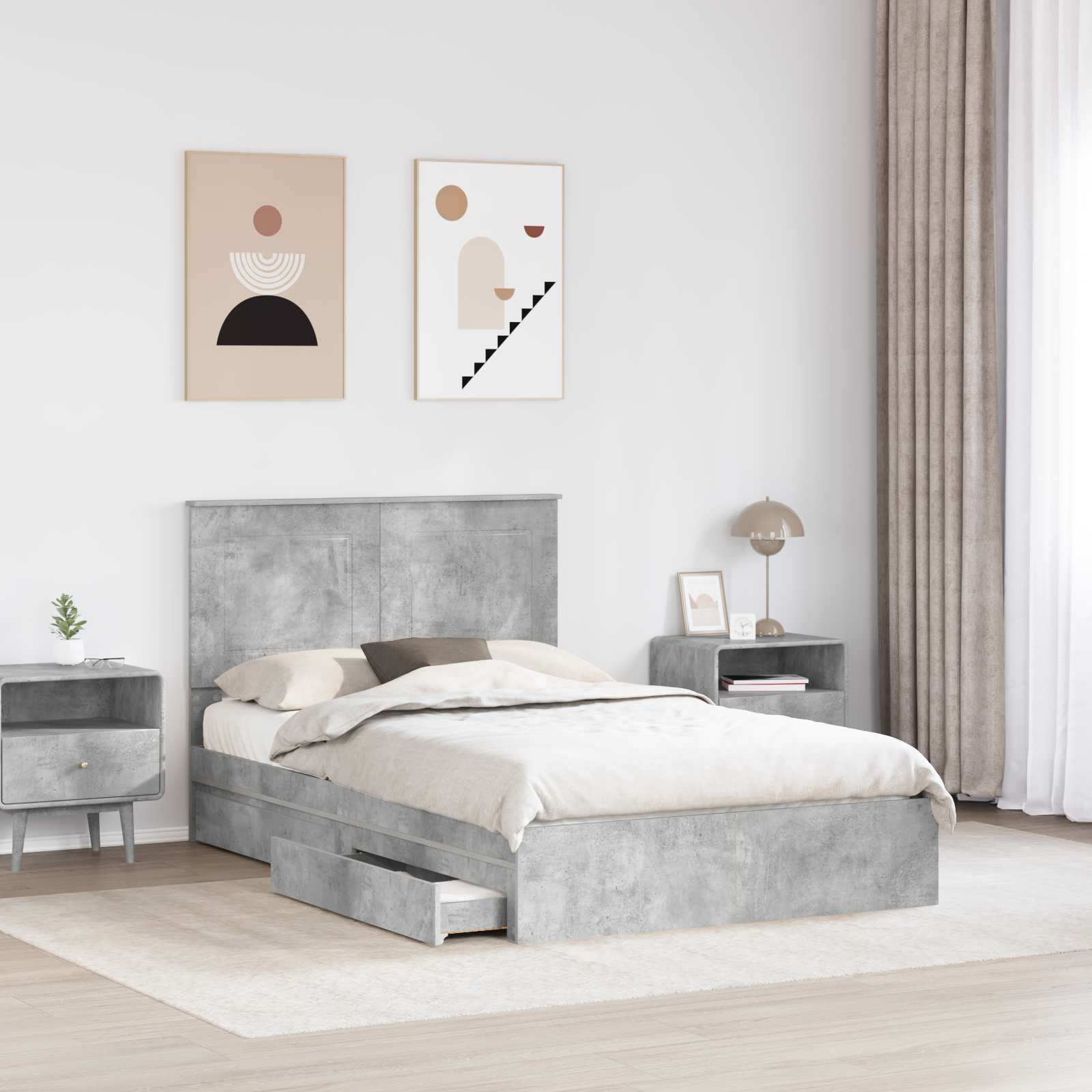 Cadre de lit Gris béton 135 x 190 cm Bois d'ingénierie - XIOS