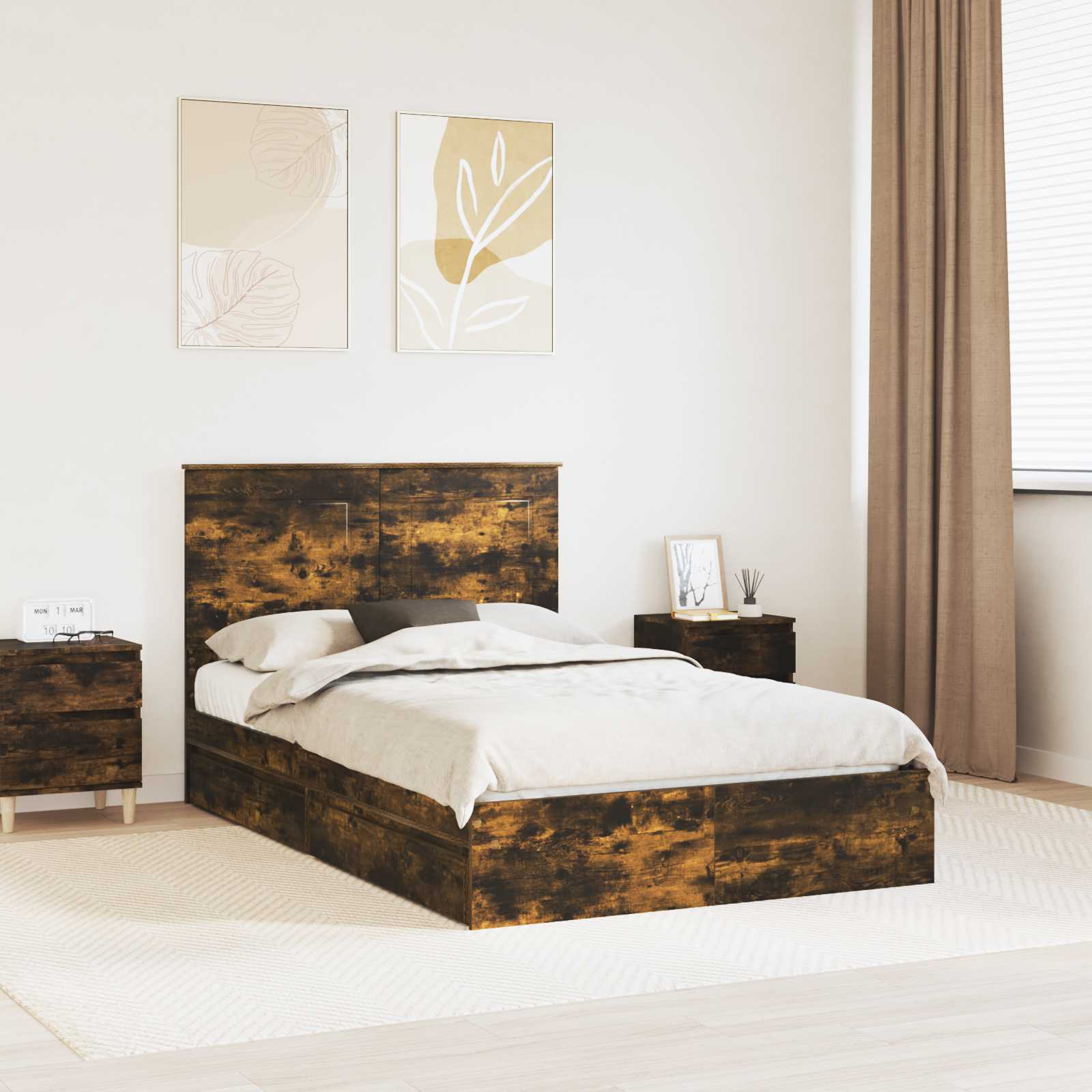 Cadre de lit Chêne fumé 135 x 190 cm Bois d'ingénierie - XIOS