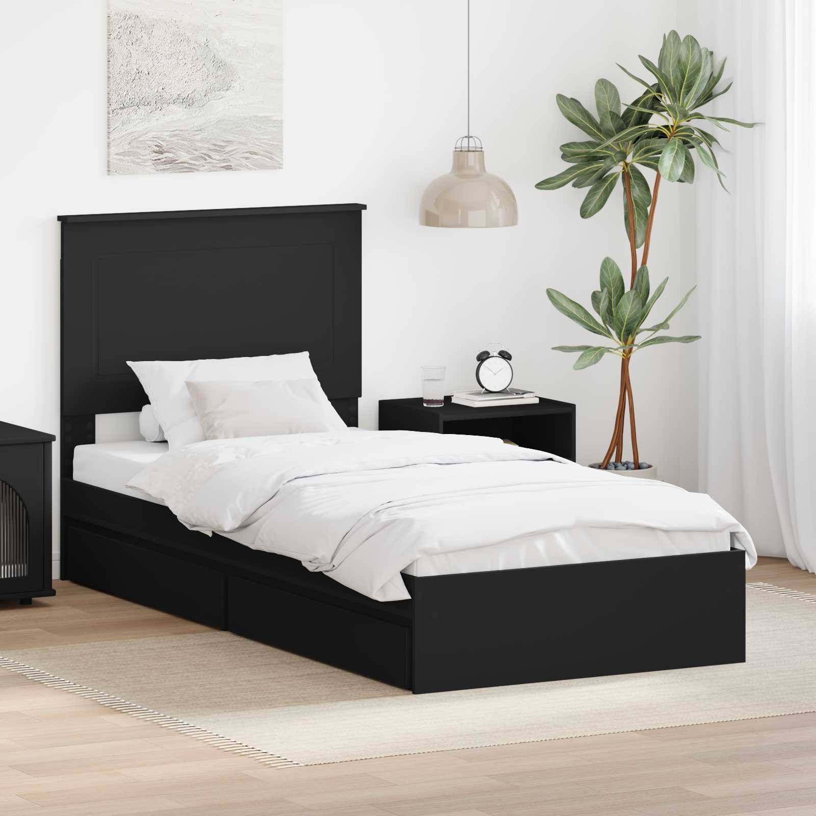 Lit de Rangement avec tiroir Noir 90 x 190 cm Bois d'ingénierie - XIOS