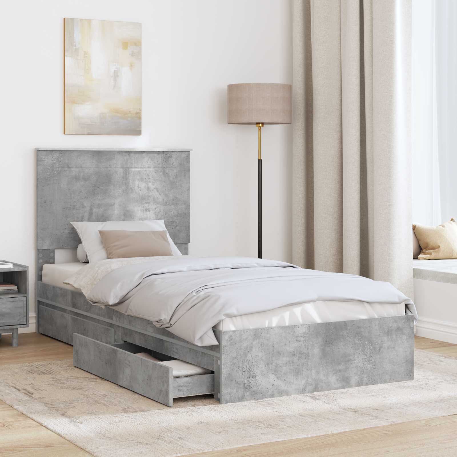 Cadre de lit Gris béton 90 x 190 cm Bois d'ingénierie - XIOS