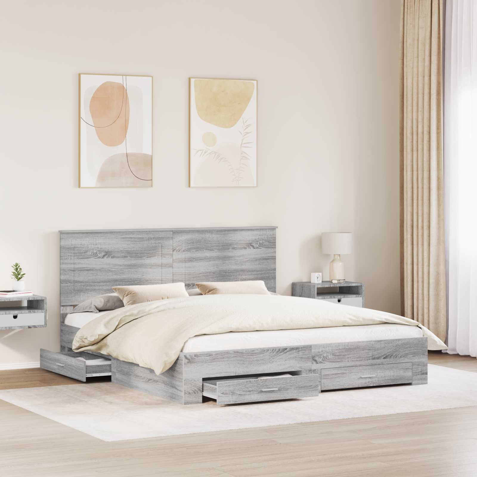 Cadre de lit Gris Sonoma 200 x 200 cm Bois d'ingénierie - XIOS