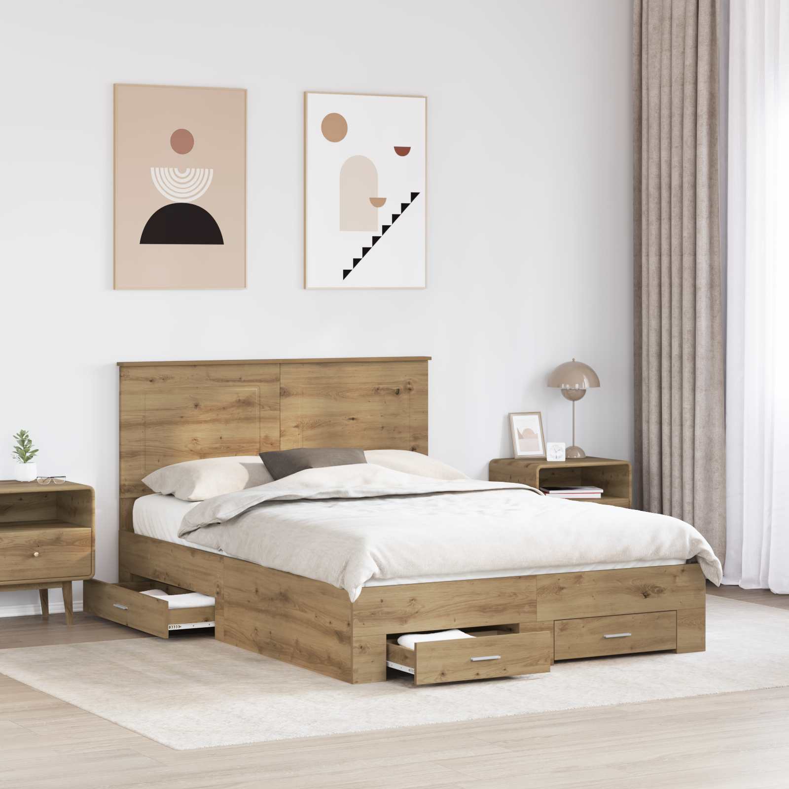 Cadre de lit Chêne artisanal 140 x 190 cm Bois d'ingénierie - XIOS