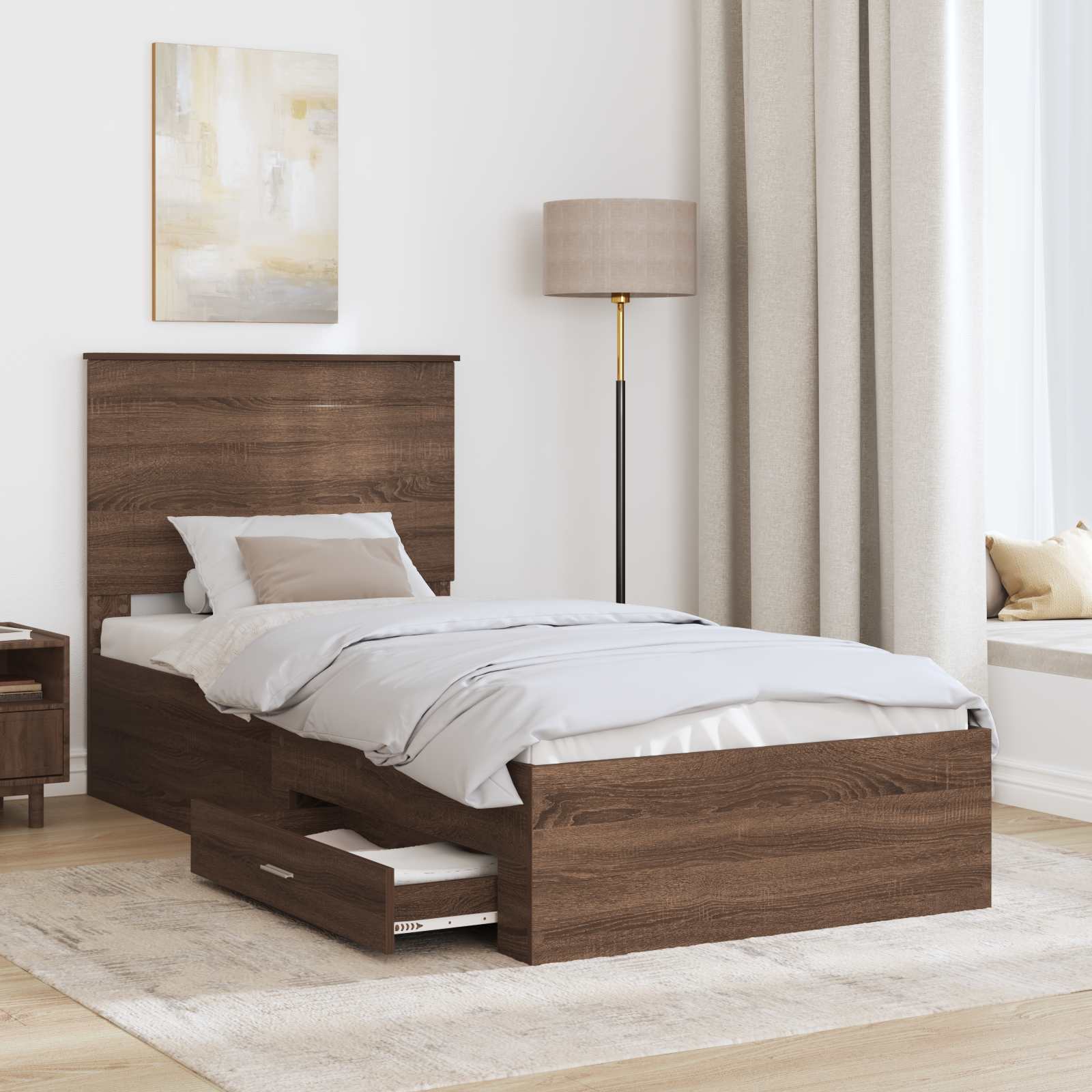 Cadre de lit Chêne Fumé et Argent 75 x 190 cm Bois d'ingénierie - XIOS