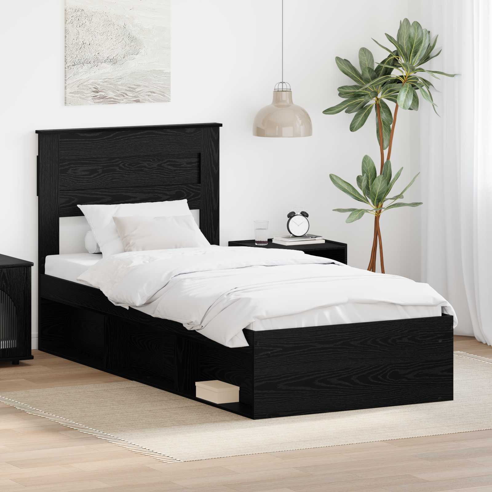 Cadre de lit avec matelas Noir 100 x 200 cm Pin massif - XIOS