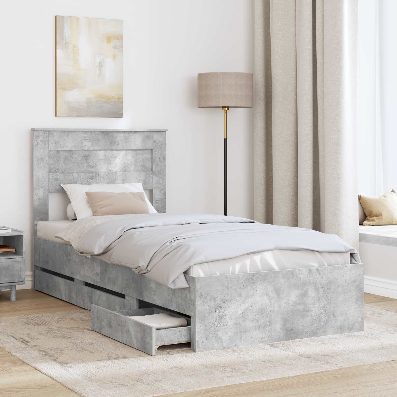 Cadre de lit avec tiroir Gris béton 75 x 190 cm Bois Ingénierie - XIOS