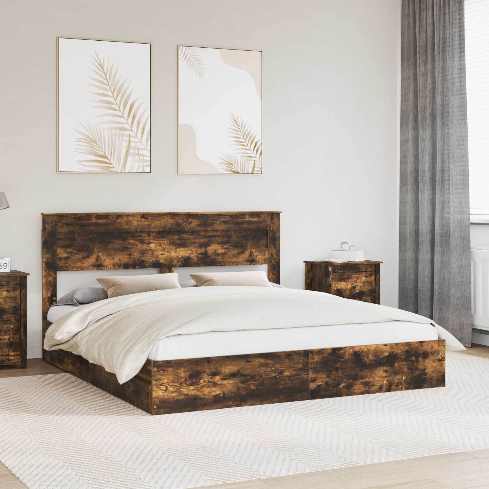 Lit de Rangement Chêne fumé 200 x 200 cm Bois d'ingénierie - XIOS