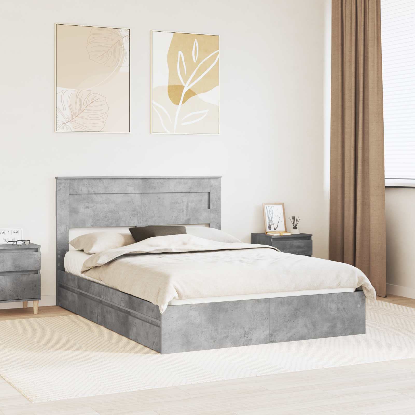 Cadre de lit Gris béton 150 x 200 cm Bois d'ingénierie - XIOS