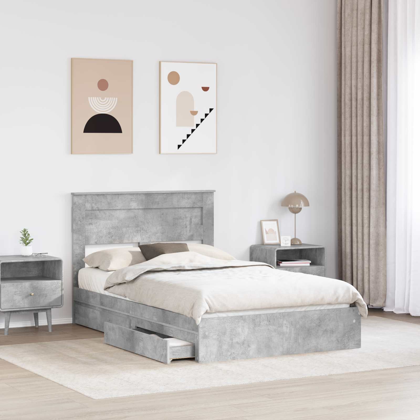 Cadre de lit Gris béton 135 x 190 cm Bois d'ingénierie - XIOS
