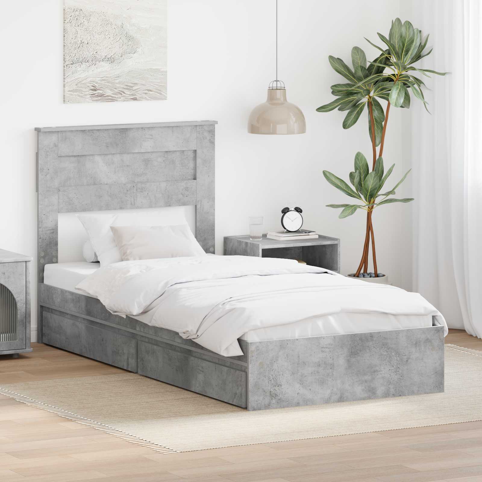 Cadre de lit Gris béton 75 x 190 cm Bois d'ingénierie - XIOS