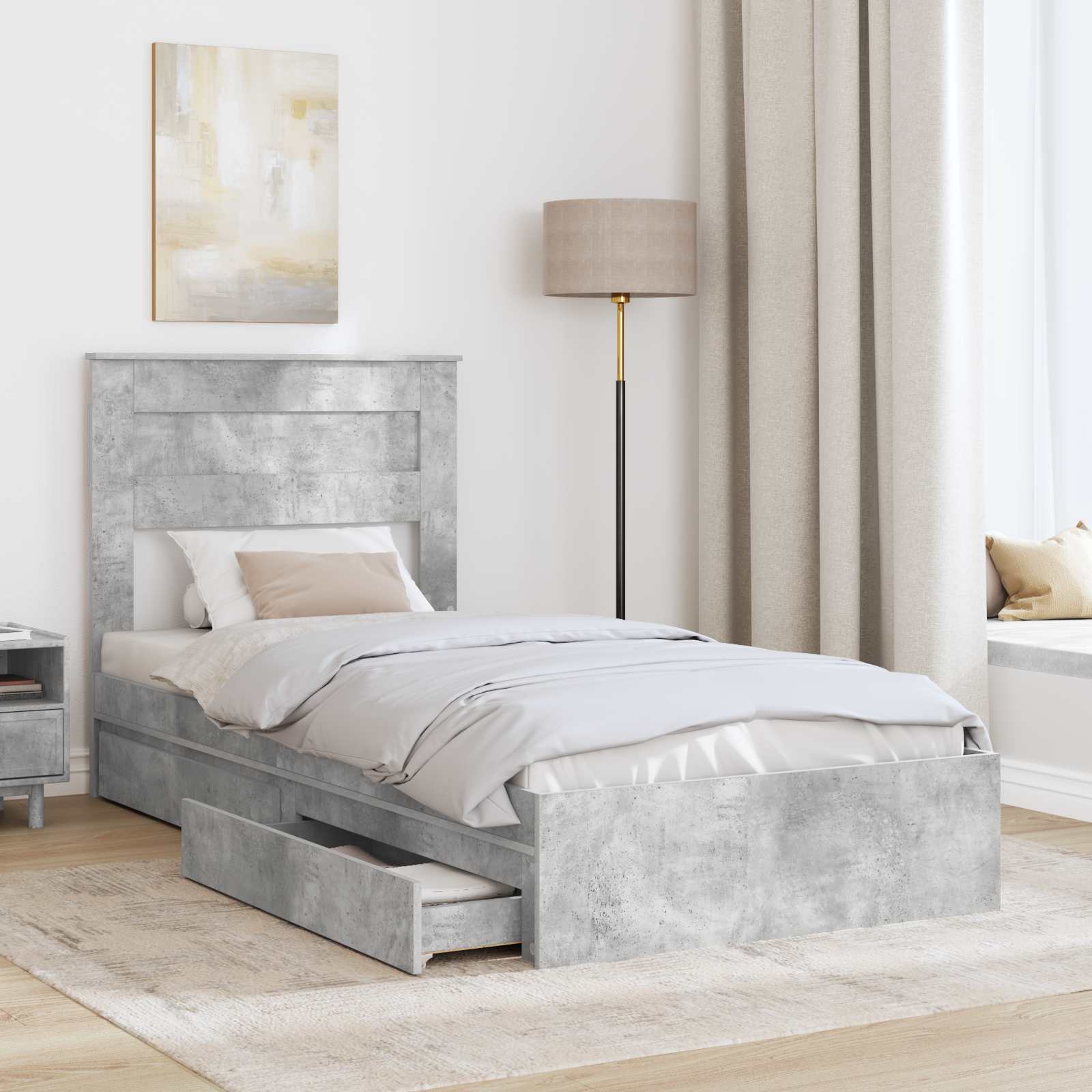 Cadre de lit Gris béton 75 x 190 cm Bois d'ingénierie - XIOS