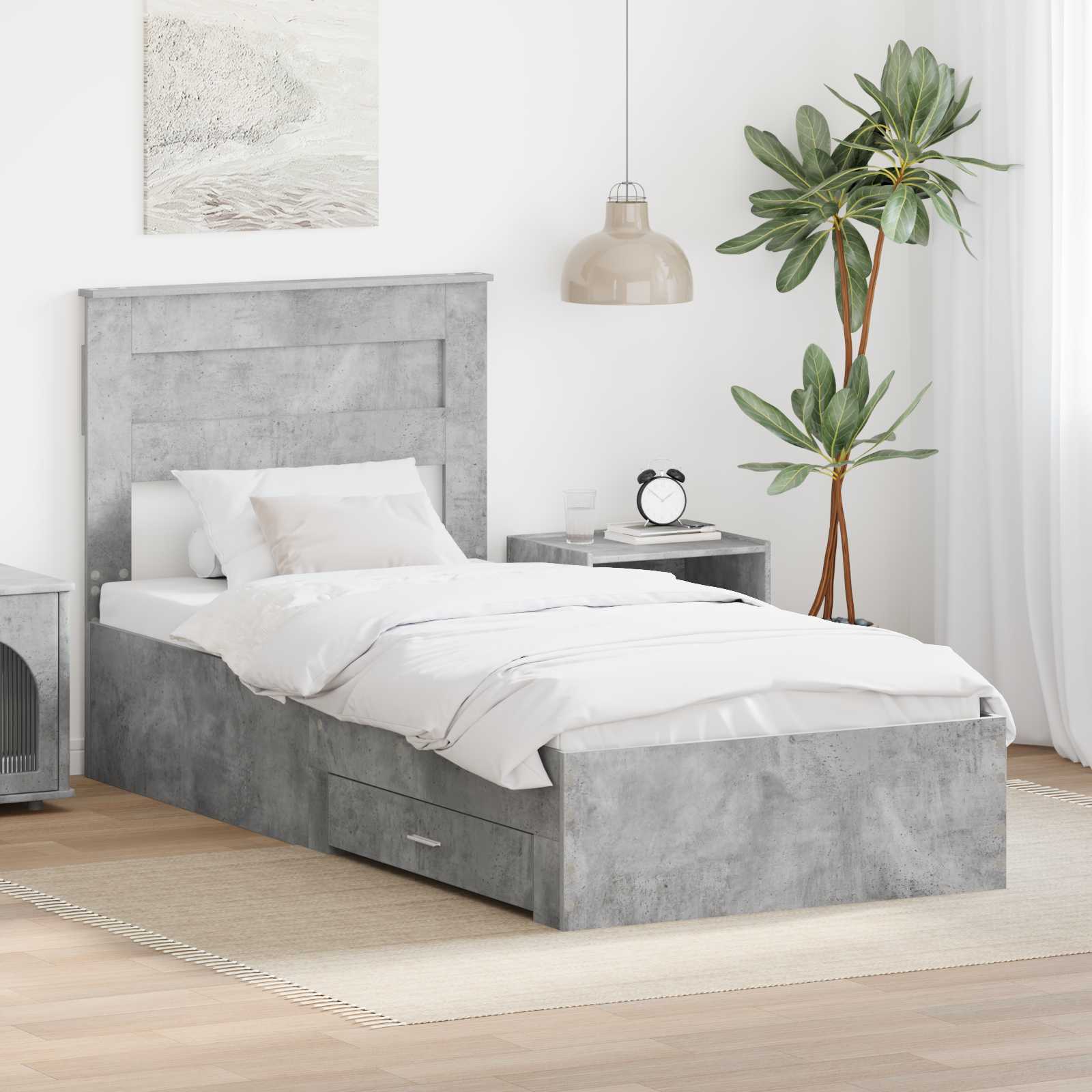 Cadre de lit Gris Béton et Argent 75 x 190 cm Bois d'ingénierie - XIOS
