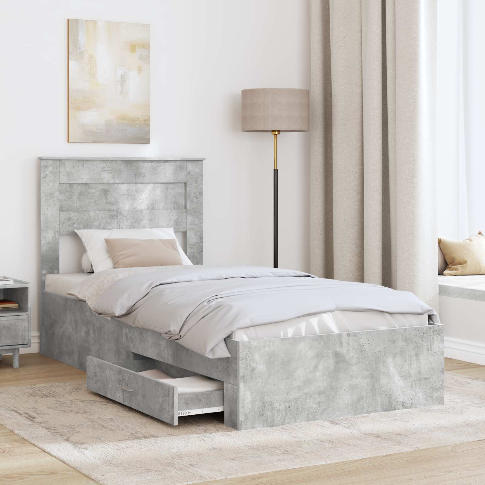 Cadre de lit Gris Béton et Argent 75 x 190 cm Bois d'ingénierie - XIOS