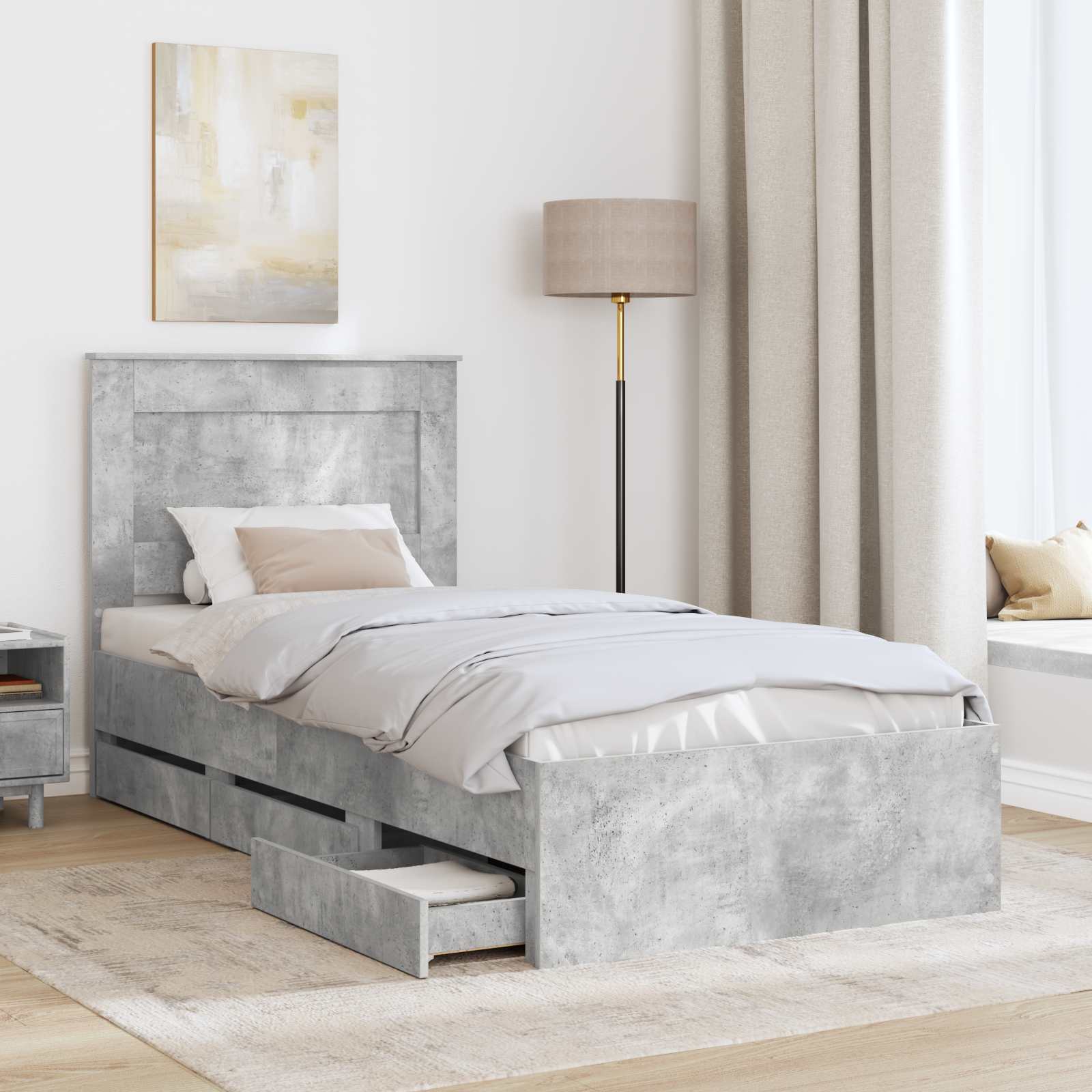 Cadre de lit avec tiroir Gris béton 90 x 200 cm Bois Ingénierie - XIOS