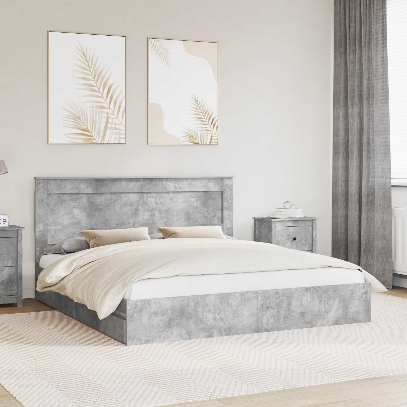 Lit de Rangement Gris béton 200 x 200 cm Bois d'ingénierie - XIOS