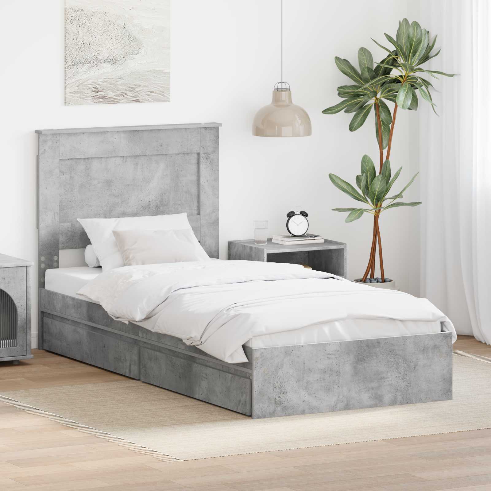 Cadre de lit Gris béton 75 x 190 cm Bois d'ingénierie - XIOS