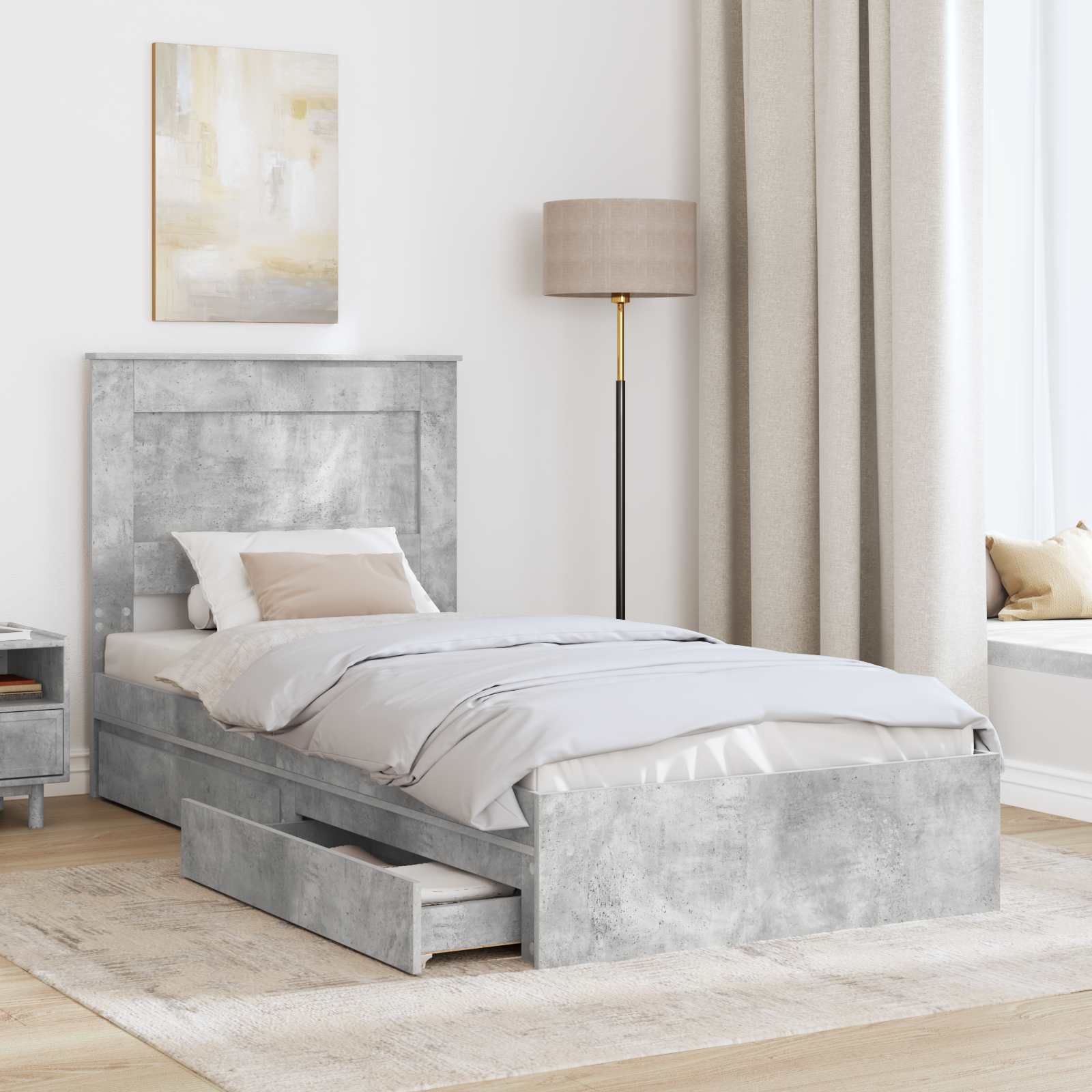 Cadre de lit Gris béton 75 x 190 cm Bois d'ingénierie - XIOS