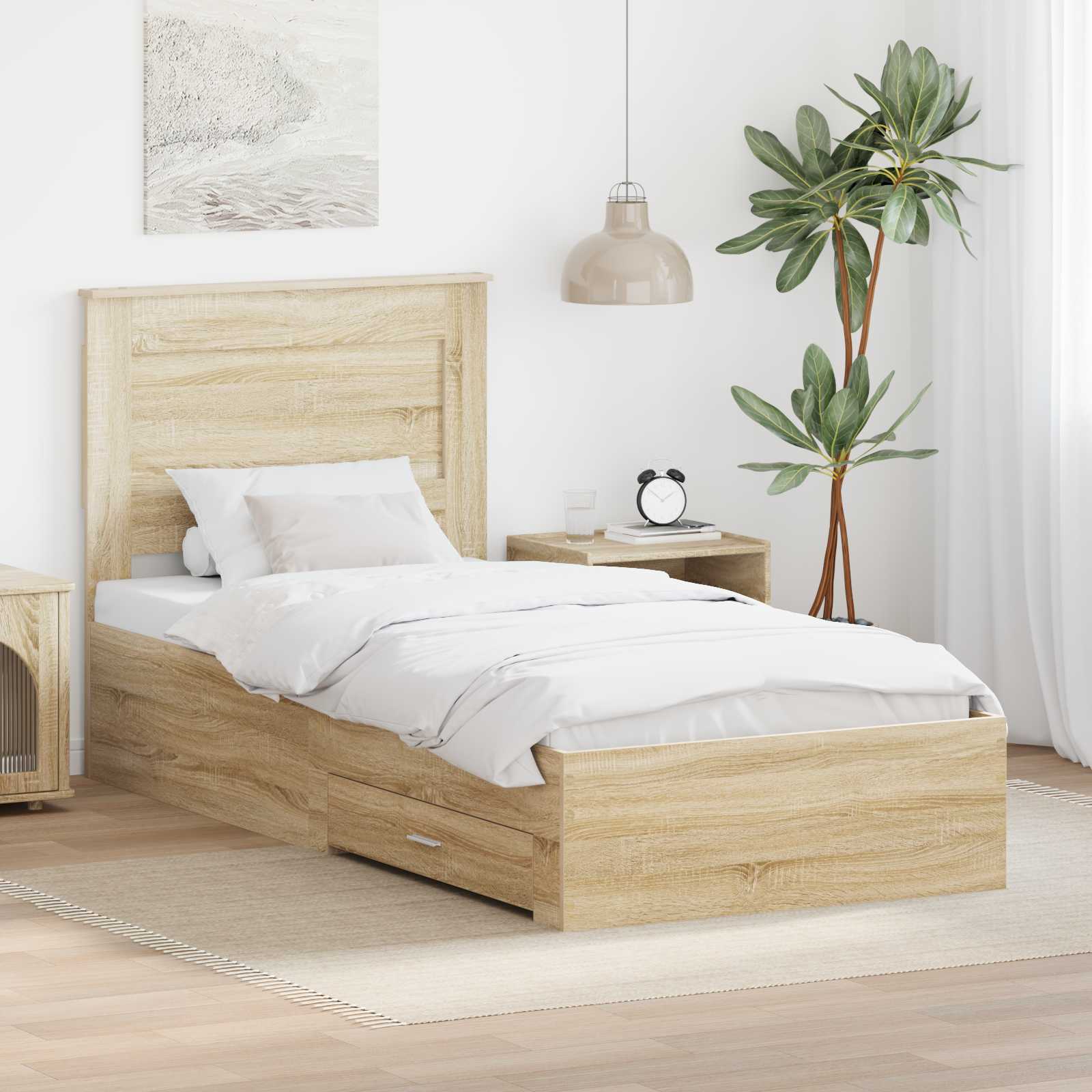 Cadre de lit avec tiroir Sonoma Chêne et Argent 75 x 190 cm - XIOS