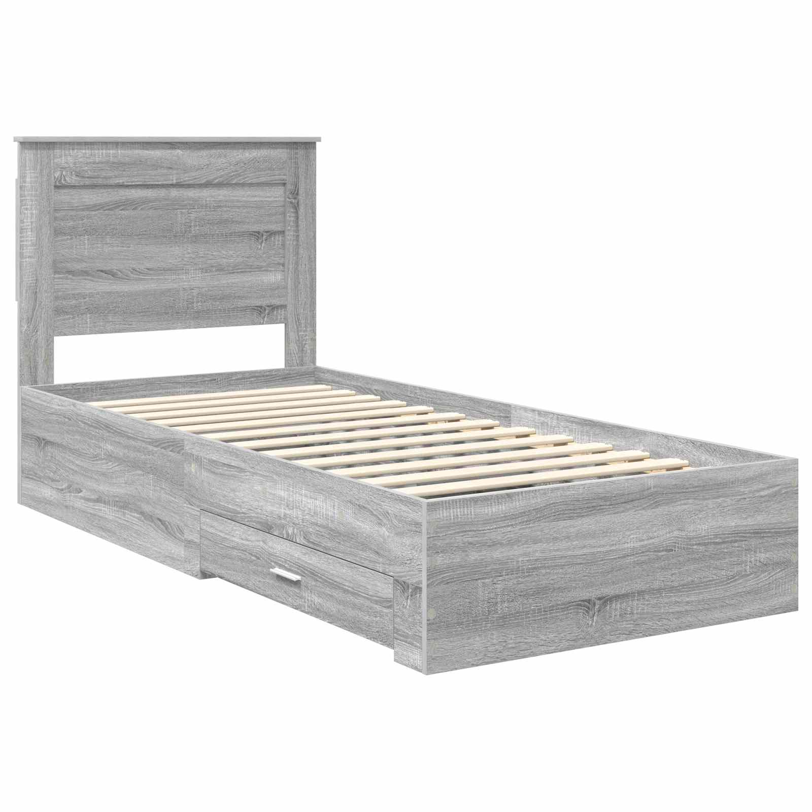 Cadre de lit avec tiroir Sonoma Gris et Argent 75 x 190 cm - XIOS