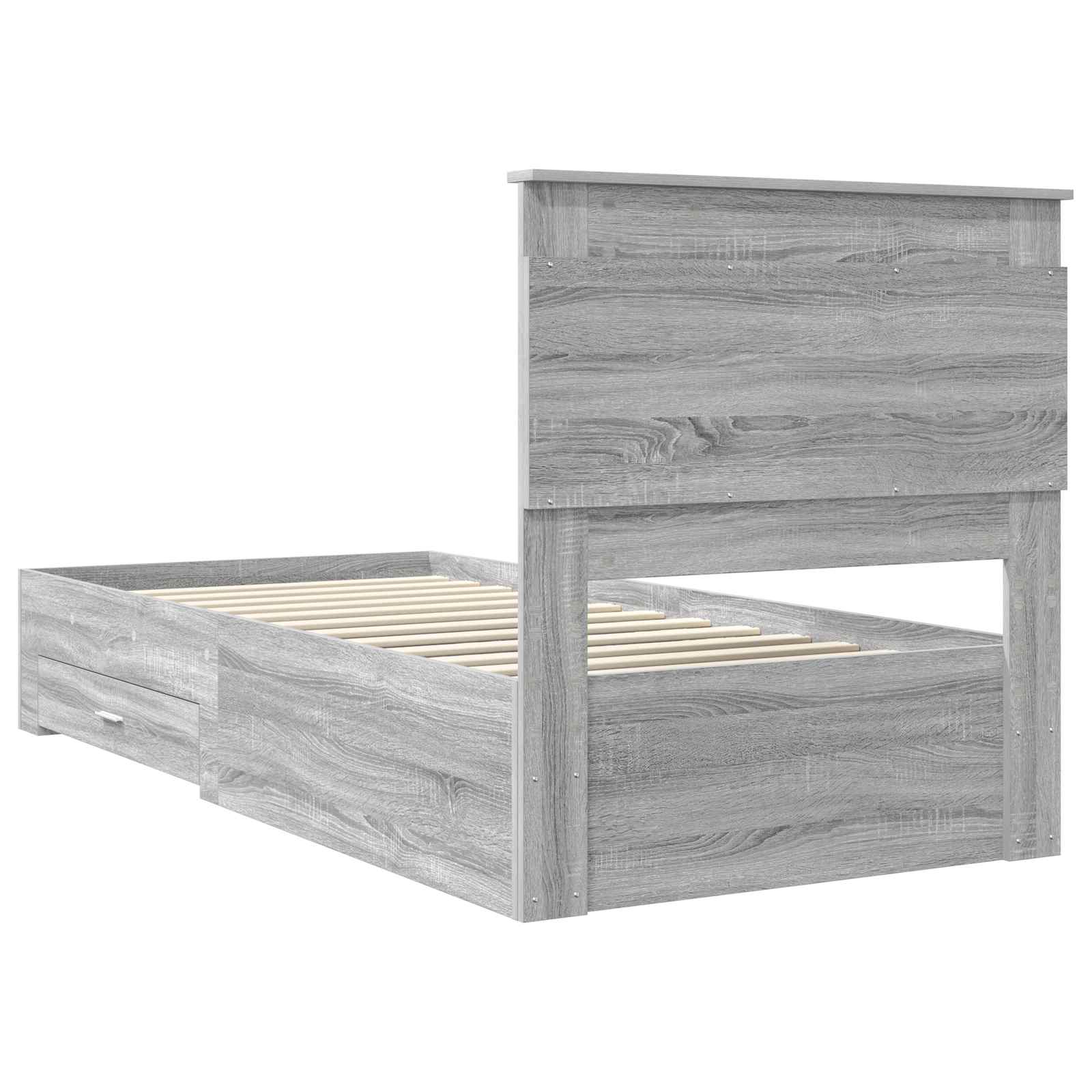 Cadre de lit avec tiroir Sonoma Gris et Argent 75 x 190 cm - XIOS
