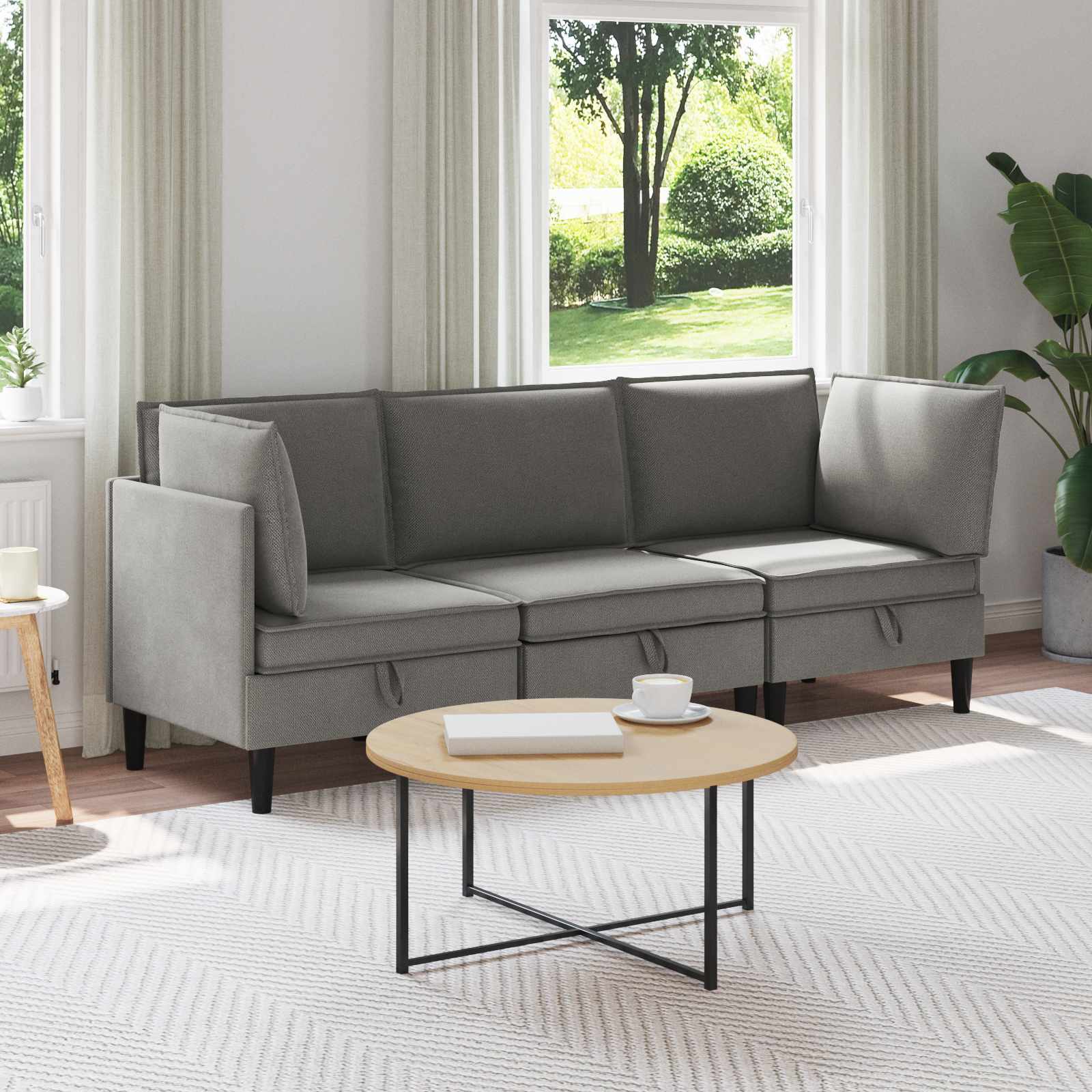 Ensemble de meubles pour le salon 3 pcs Gris foncé Tissu