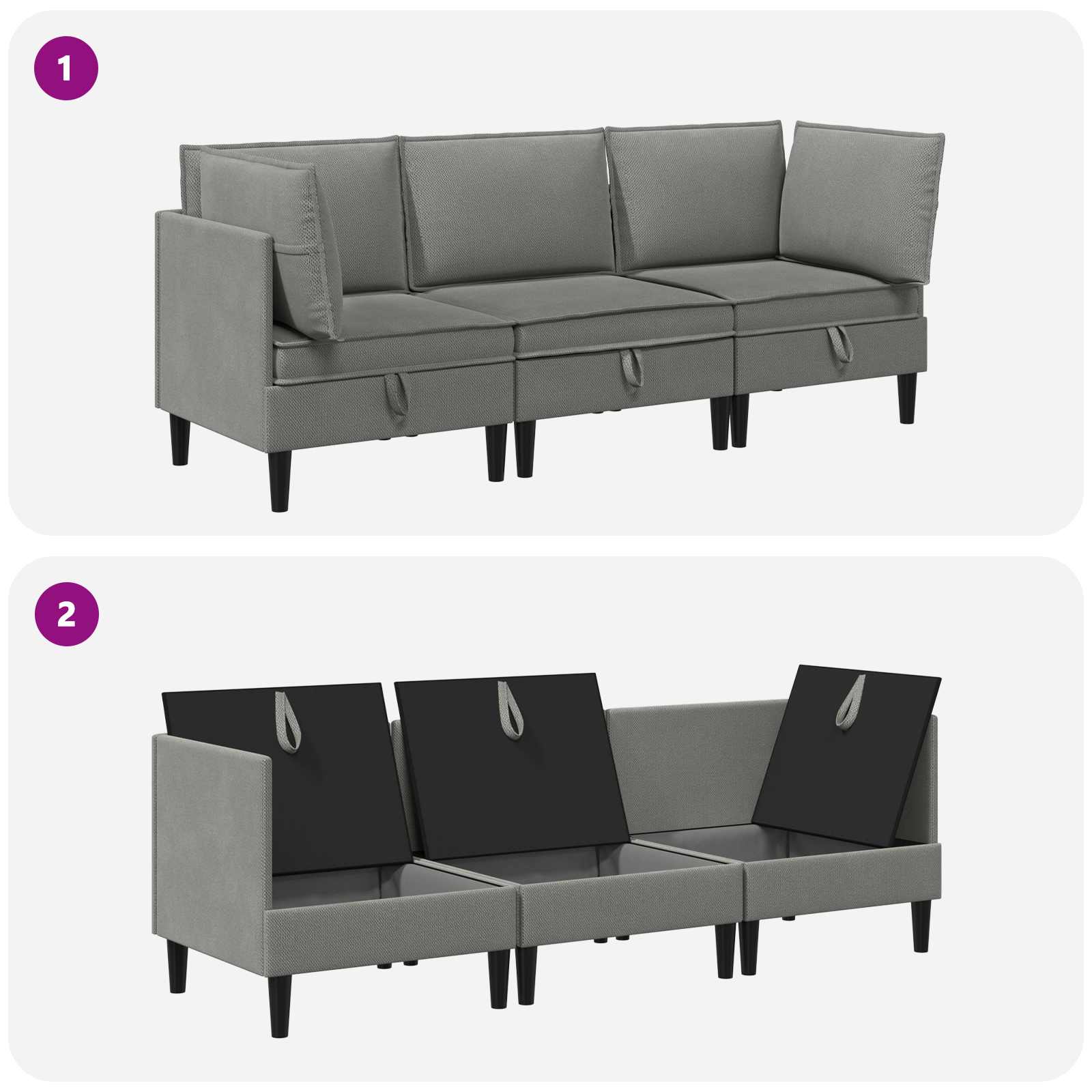 Ensemble de meubles pour le salon 3 pcs Gris foncé Tissu