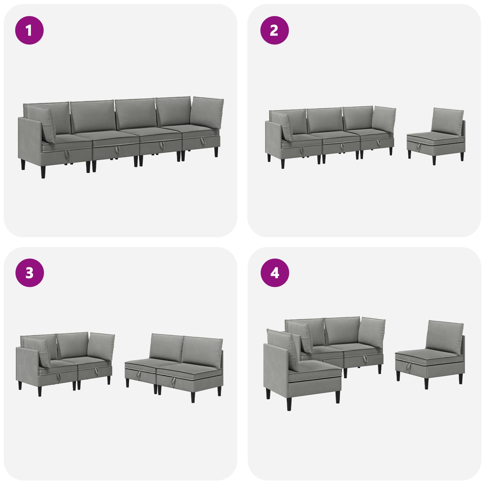Ensemble de meubles pour le salon 4 pcs Gris foncé Tissu