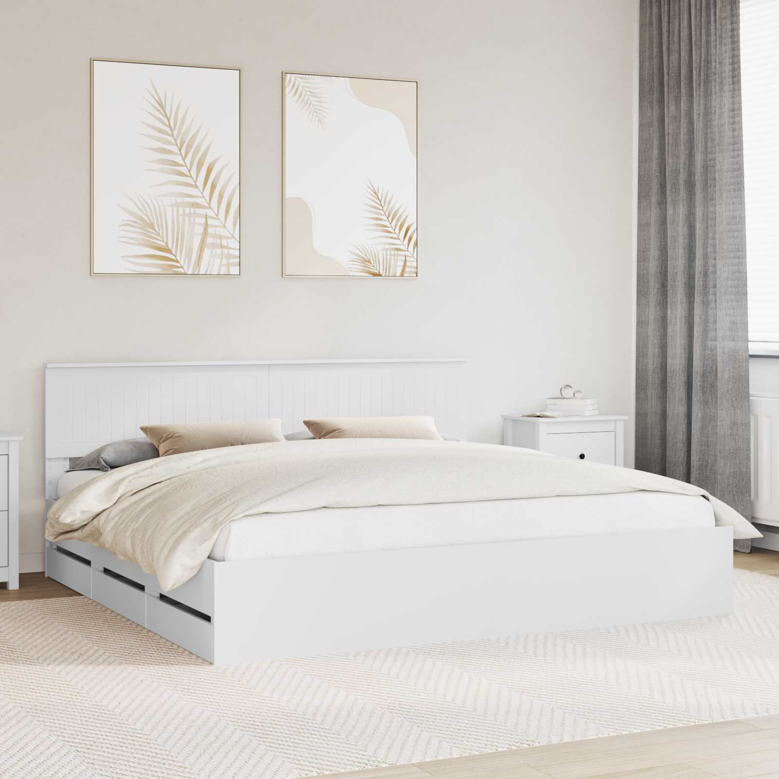 Cadre de lit avec tiroir Blanc 200 x 200 cm Bois Ingénierie - XIOS