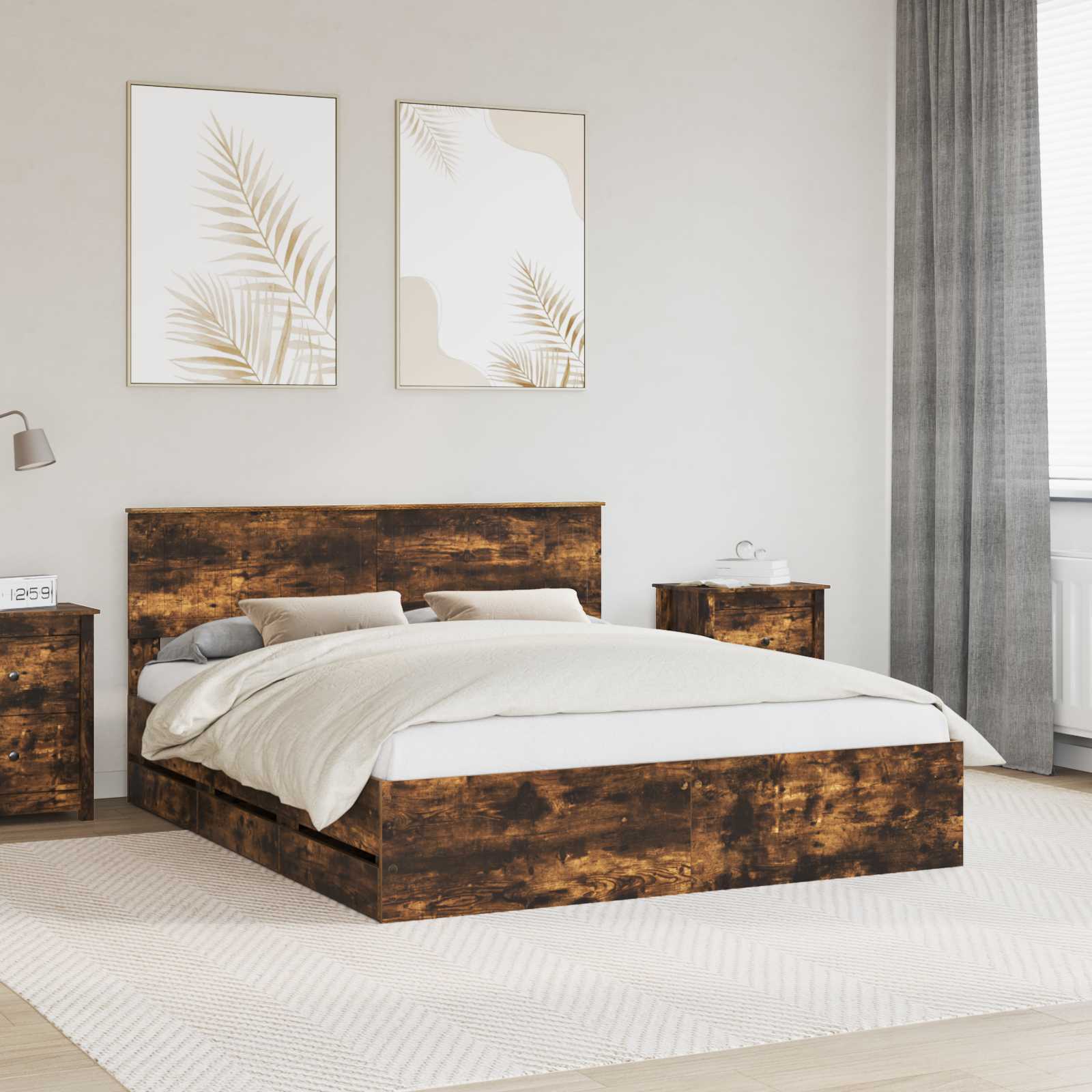 Cadre de lit Chêne fumé 160 x 200 cm Bois Ingénierie - XIOS