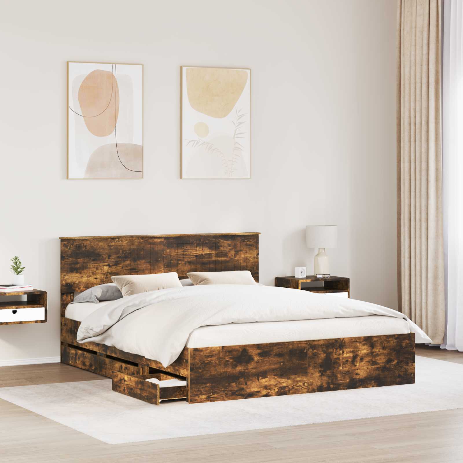 Cadre de lit Chêne fumé 160 x 200 cm Bois Ingénierie - XIOS