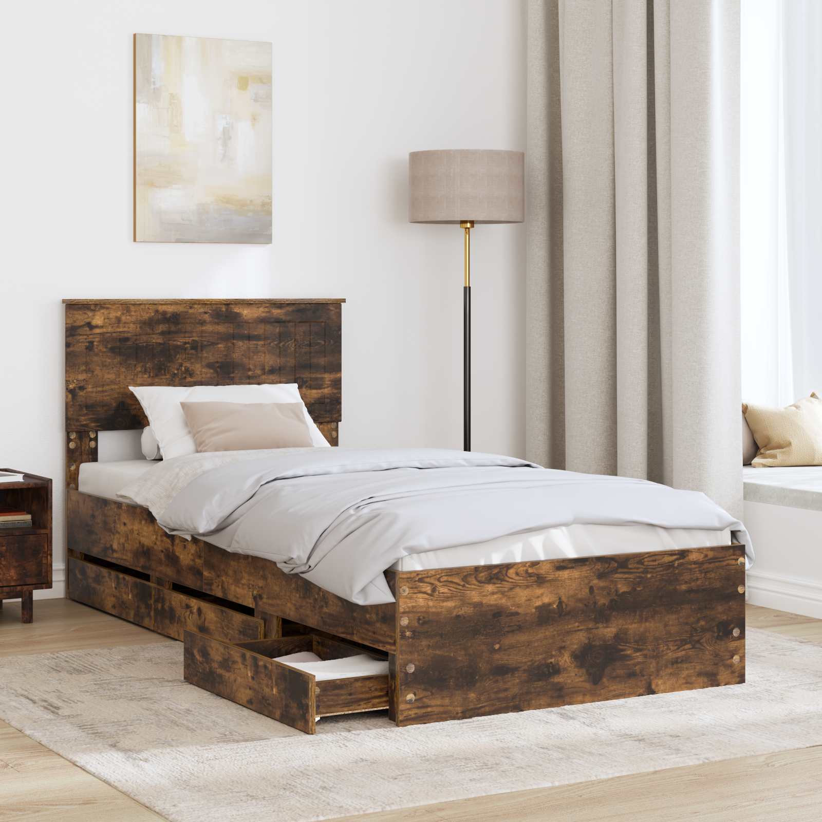 Cadre de lit avec tiroir Chêne fumé 90 x 200 cm Bois Ingénierie - XIOS