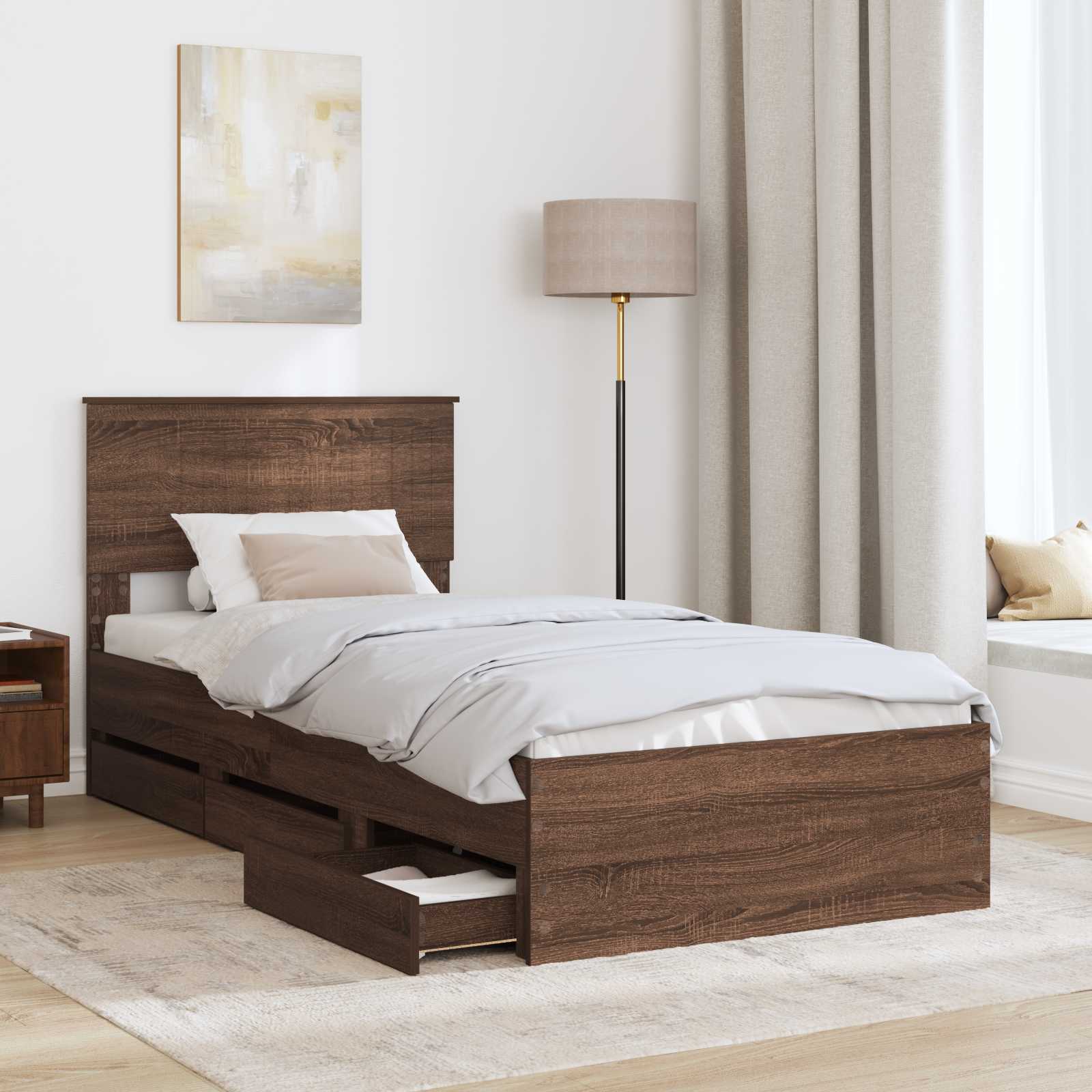 Cadre de lit avec tiroir Chêne brun 90 x 200 cm Bois Ingénierie - XIOS