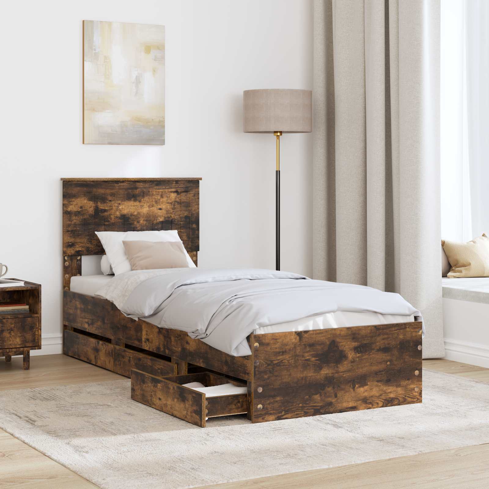 Cadre de lit avec tiroir Chêne fumé 75 x 190 cm Bois Ingénierie - XIOS