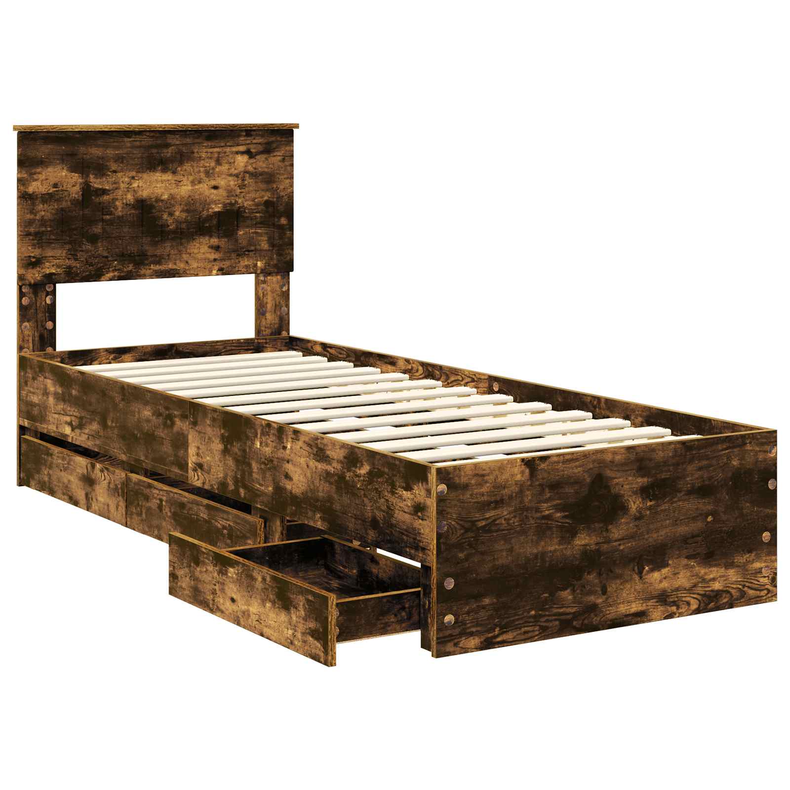 Cadre de lit avec tiroir Chêne fumé 75 x 190 cm Bois Ingénierie - XIOS
