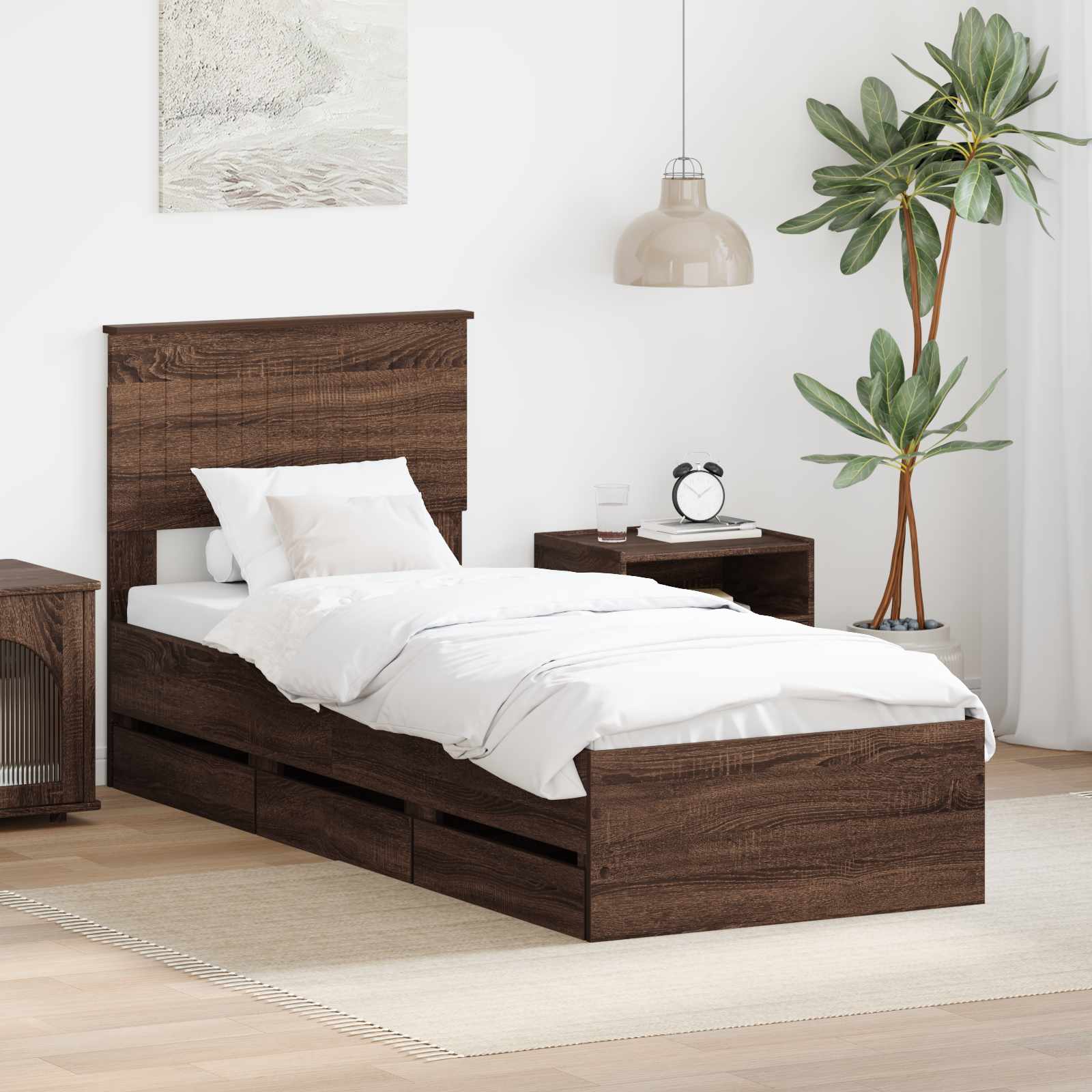 Cadre de lit avec tiroir Chêne brun 75 x 190 cm Bois Ingénierie - XIOS